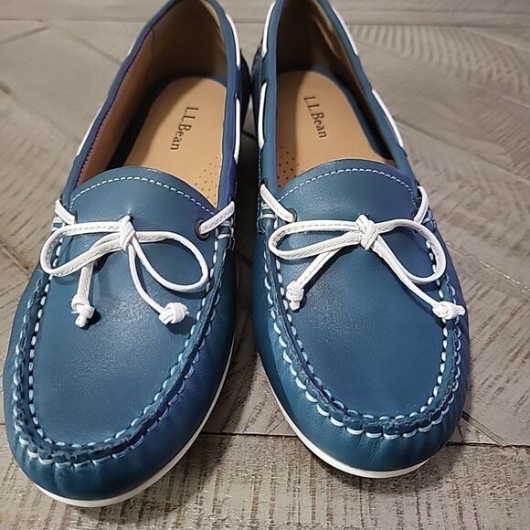 L.L. Bean Boat Shoes Womens Sz 5 Turquoise Teal Green Leather Slip On Moccasins - Picture 6 of 8